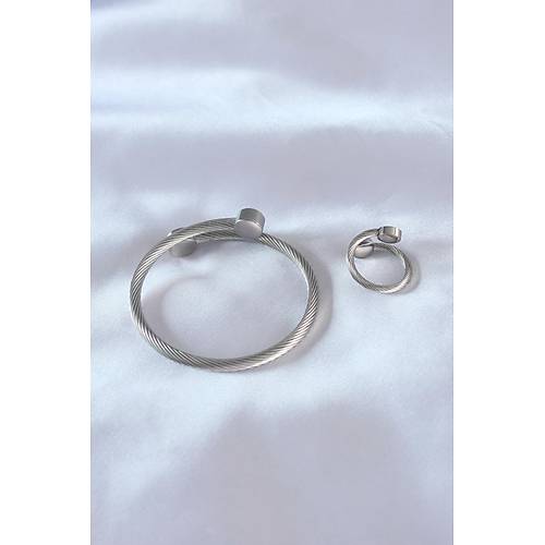 �elik G�m�� Renk S�k� Burgu Model Erkek Bileklik Y�z�k Seti