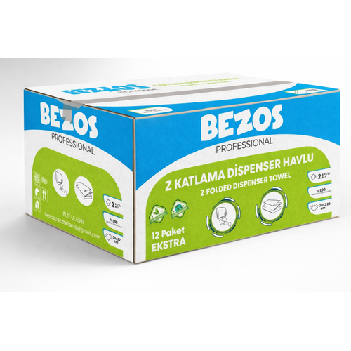 Bezos Z Katlamal� Dispenser Havlu 2 Katl� 20x22 cm %100 Sel�loz 4 Koli Avantaj Paket