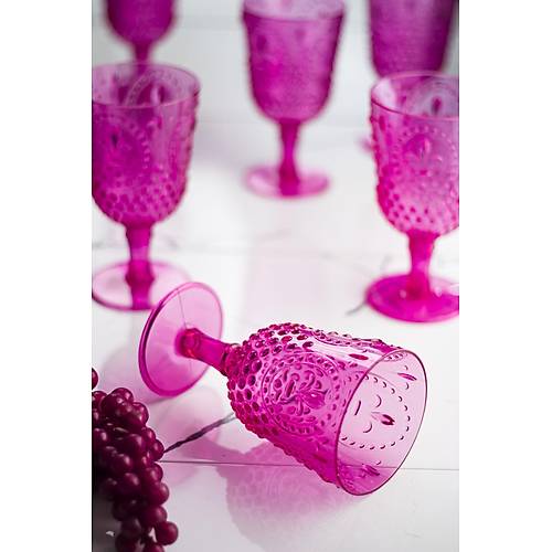 Akrilik Pembe 6'l� Kadeh & Su Me�rubat Kahve Yan� Barda�� 450 ml ( Cam De�ildir )