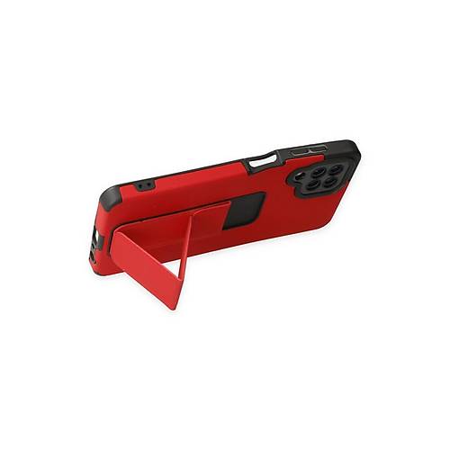 Galaxy A22 K�l�f Mega Standl� Silikon - K�rm�z�
