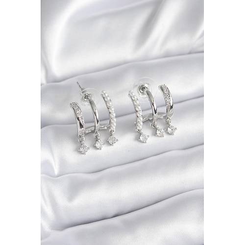 Pirin� G�m�� Renk Zirkon Ta� Detay �ncili Kad�n K�pe