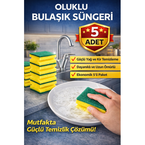 Lusil Oluklu Bula��k S�ngeri 5'li 1 Paket G��l� Ya� ve Kir Temizleyici �ift Katmanl� Mutfak S�ngeri