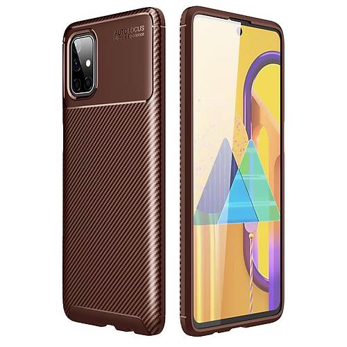 Galaxy M51 K�l�f Auto Focus Karbon Kapak - Kahverengi