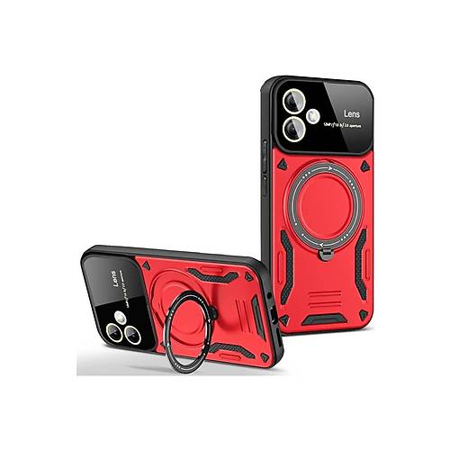 Galaxy A06 K�l�f Joy Lens Standl� Kapak - K�rm�z�