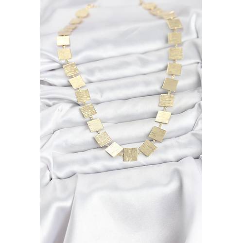 Kare Plaka Model Gold Renk Kad�n Kolye