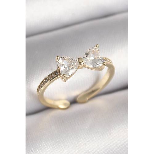 Pirin� Gold Renk Zirkon Ta�l� Kalp Fiyonk Model Kad�n Y�z�k