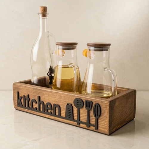 Ah�ap Mutfak Organizeri Ya�danl�k Stand� Kitchen Yaz�l� Tezgah �st� �i�e D�zenleyici