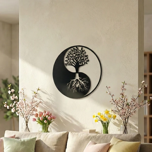 Yin Yang Hayat A�ac� Duvar Tablosu MDF Lazer Kesim Modern Spirit�el Duvar S�s�
