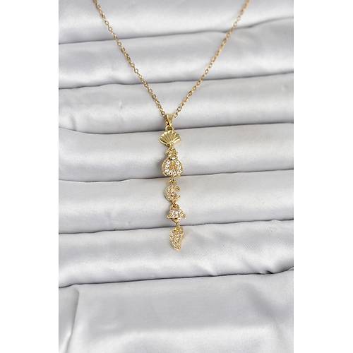 316L �elik Gold Renk Deniz Temal� Y Model Zirkon Ta�l� Kad�n Kolye