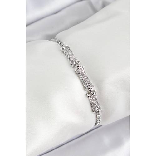 Pirin� G�m�� Renk Zirkon Ta�l� Kemik Model Kad�n Bileklik