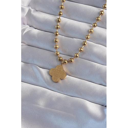 316L �elik Top Zincirli Gold Renk ��lemeli Yonca Model Kolye