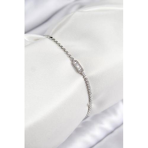 Pirin� Zirkon Ta�l� Dikd�rtgen Model Ezme Zincir G�m�� Renk Kad�n Bileklik