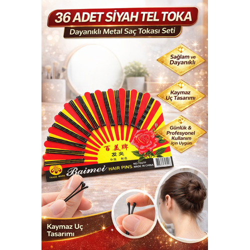36 Adet Siyah Tel Toka Sa� Tokas� � Dayan�kl� Metal Sa� Teli Toka Seti