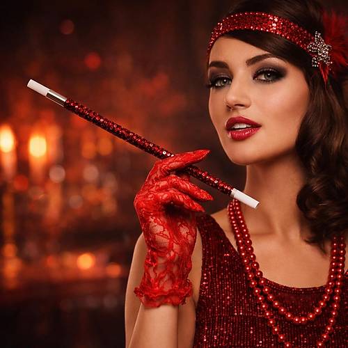 30 cm K�rm�z� Payetli Sigara Tutaca�� � 1920�ler Gatsby Parti Aksesuar�
