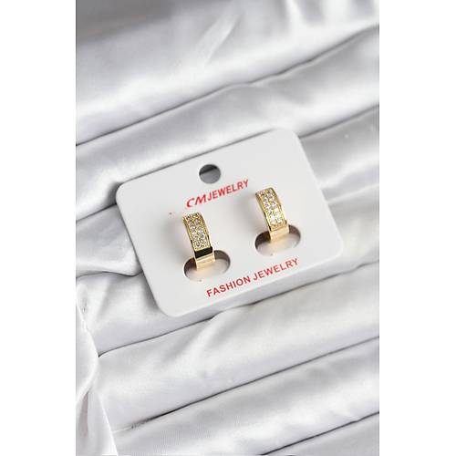 14K Gold Renk Kaplama Zirkon Ta�l� Halka CM Kad�n K�pe