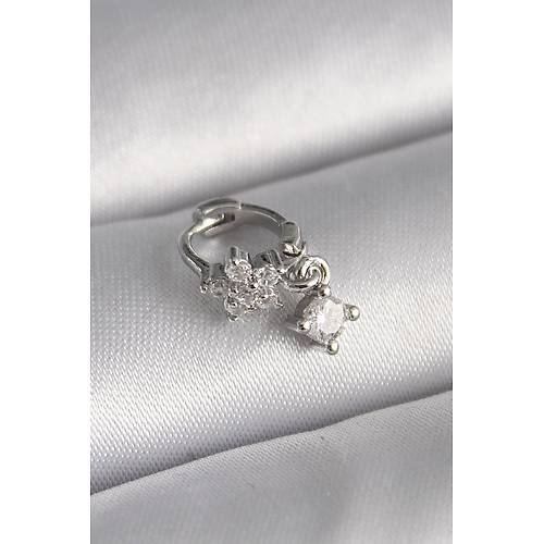 316L �elik G�m�� Renk Zirkon Ta�l� �i�ek Model Sallant� Detay Tragus Piercing