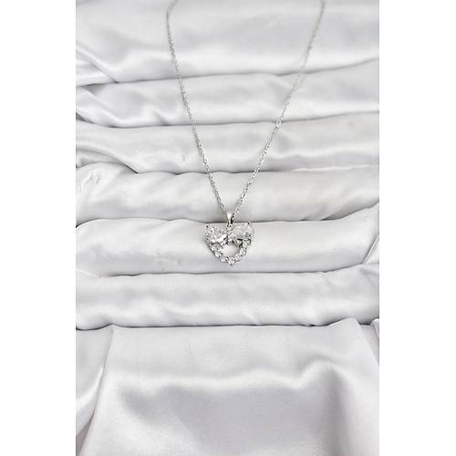 316L �elik Zincir G�m�� Renk Kalp ve Fiyonk Model Zirkon Ta�l� Kad�n Kolye