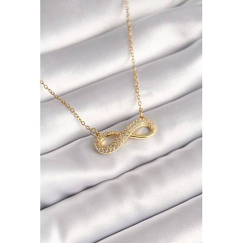 316L �elik Gold Renk Zincir Zirkon Ta�l� Sonsuzluk Model Kad�n Kolye