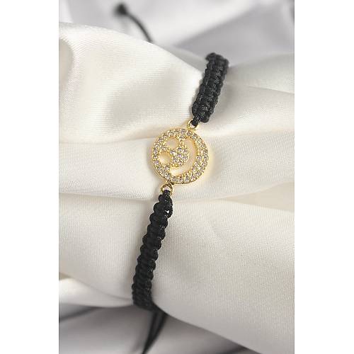 Pirin� Gold Renk Zirkon Ta�l� Ta� Fig�r Asans�rl� Makrome Model Kad�n Bileklik