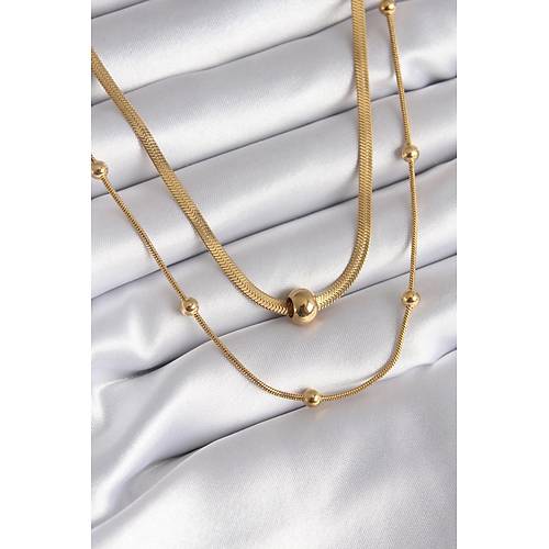 316L �elik Gold Renk �talyan Zincir Model Top�uk Detay Kad�n Kolye