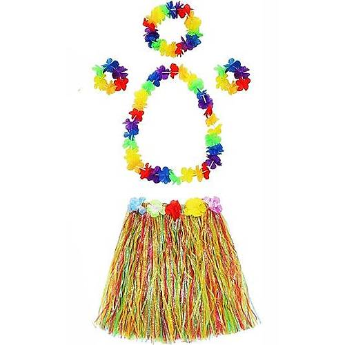 Yeti�kin ve �ocuk Uyumlu Luau Aloha Hawaii Kolye Renkli Etek Ta� ve Bileklik Seti