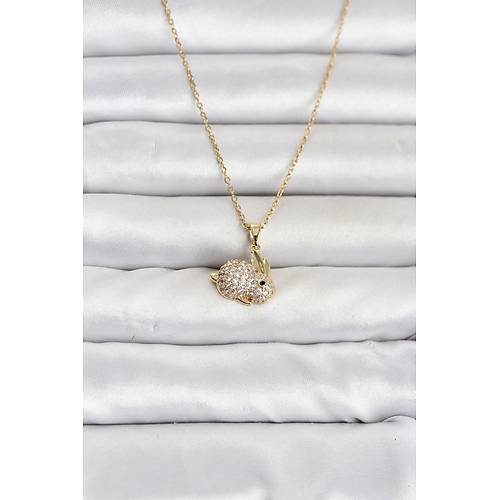316L �elik Zincir Gold Renk Zirkon Ta�l� Tav�an Model Kad�n Kolye
