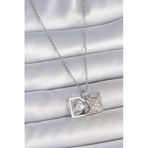 316L �elik G�m�� Renk Zincir Zirkon Ta�l� �ncili A��l�r Elmas Model Kad�n Kolye