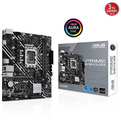 ASUS PRIME H610M-K D4 ARGB DDR4 3200MHZ 1XHDMI 1XM.2 USB 3.2 MATX 1700P (12. / 13. VE 14. NES�L ��LEMC� UYUMLU)