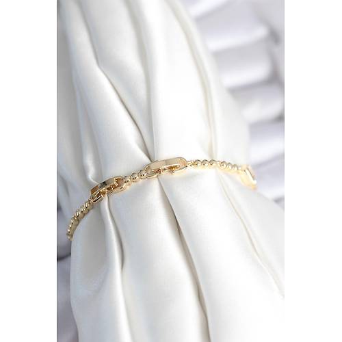 Pirin� Gold Renk Zirkon Ta�l� Kalpli Model Kad�n Bileklik