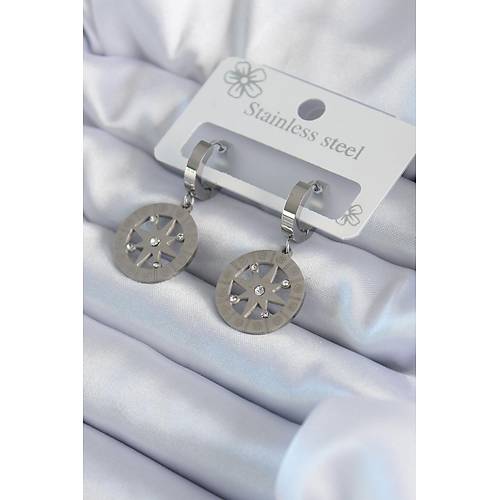 316L �elik G�m�� Renk Kutup Y�ld�z� Model Zirkon Ta� ��leme Detay Kad�n K�pe