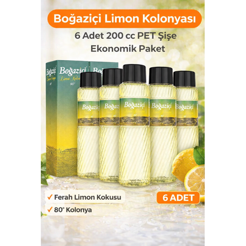 Bo�azi�i Limon Kolonyas� 200 cc PET �i�e 6 Adet 80� Ferahlat�c� Limon Kokulu Kolonya Ekonomik Paket