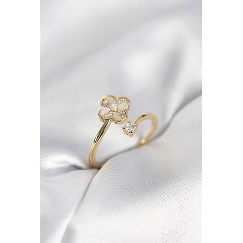 Gold Renk Zirkon Ta�l� Yonca Model Kad�n Y�z�k