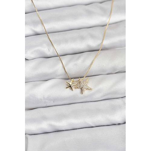 Gold Renk Pirin� Minimal Y�ld�z Model Kad�n Kolye