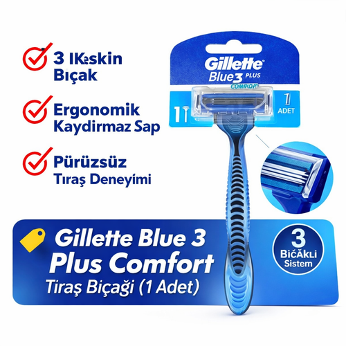 Jilet Blue 3 Plus Comfort T�ra� B��a�� 1 Adet � 3 B��akl� Ergonomik Sapl� Erkek T�ra� B��a��