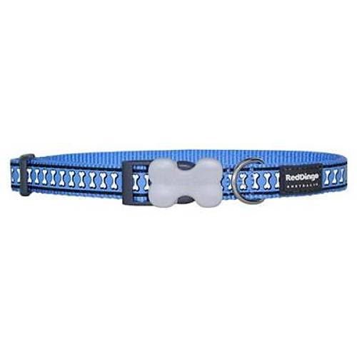 Reflekt�rl� Kemik Desenli Mavi K�pek Boyun Tasmas� Small 15 Mm 24-36 Cm