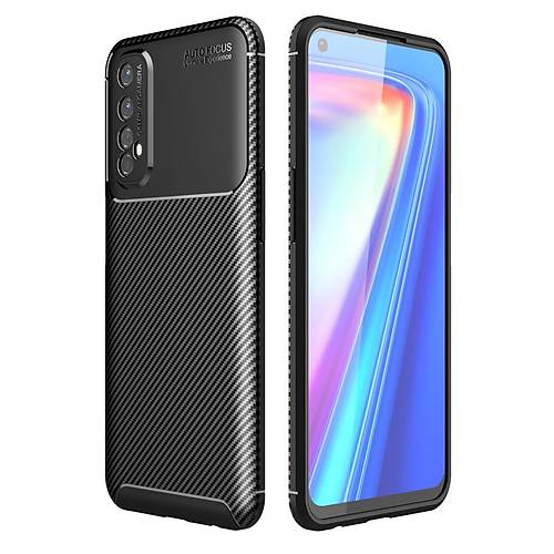 Realme 7 K�l�f Auto Focus Karbon Kapak - Siyah