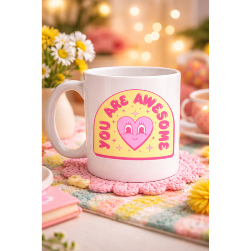 You Are Awesome Yaz�l� Kalpli Tasar�m Porselen Kupa MODEL 187 � Motivasyon Mesajl� Sevimli Kahve Kupas� � Hediye Kupa Bardak