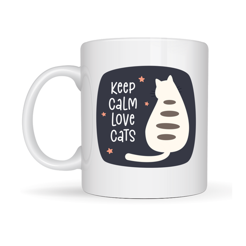 Keep Calm Love Cats Kedi Temal� Porselen Kupa MODEL 56 � Sevimli Tasar�m , Kahve & �ay Kupas�
