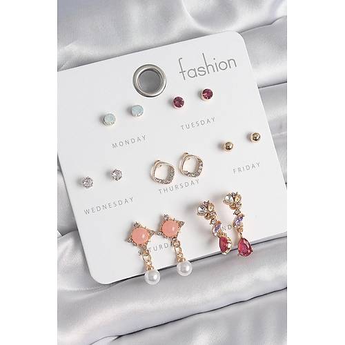 Pirin� Gold Renk Zirkon Ta�l� Sallant� �nci Detay 7 �ift Kad�n K�pe