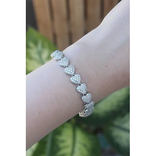 Vip Seri Pirin� Zirkon Ta�l� G�m�� Renk Kalp Model Bileklik