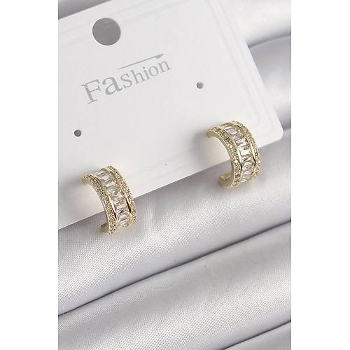 Pirin� Gold Renk Zirkon Ta�l� Halka Model Kad�n K�pe