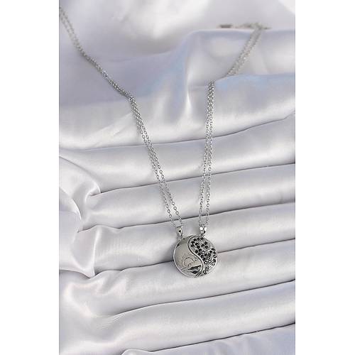 316L �elik G�m�� Renk Zincir Zirkon Ta�l� Ying Yang Model G�n Bat�m� ��lemeli Arakda�l�k Kad�n Kolye