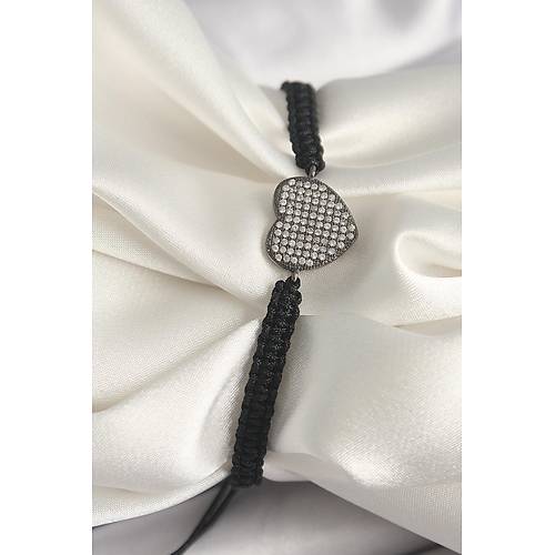 Pirin� F�me Renk Zirkon Ta�l� Kalp Fig�r Asans�rl� Makrome Model Kad�n Bileklik