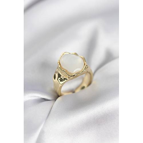 Gold Renk Beyaz Ta�l� Vintage Kad�n Y�z�k