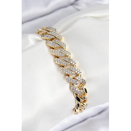 VIP Pirin� Zirkon Ta�l� Cuba Model Gold Renk Kad�n Bileklik