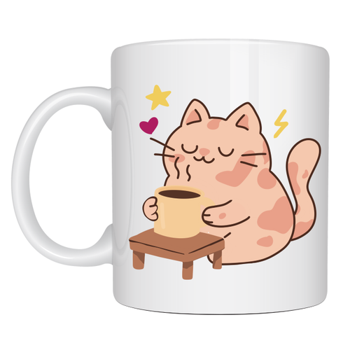 Sevimli Kedi Tasar�ml� Porselen Kupa MODEL 196 � Kahve ��en Kedi Bask�l� Porselen Kahve Kupas� � Kedi Severlere Hediyelik Porselen Kupa Bardak 330 ml