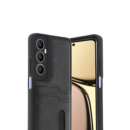 Realme C65 Sara Kartvizitli Deri K�l�f - Siyah