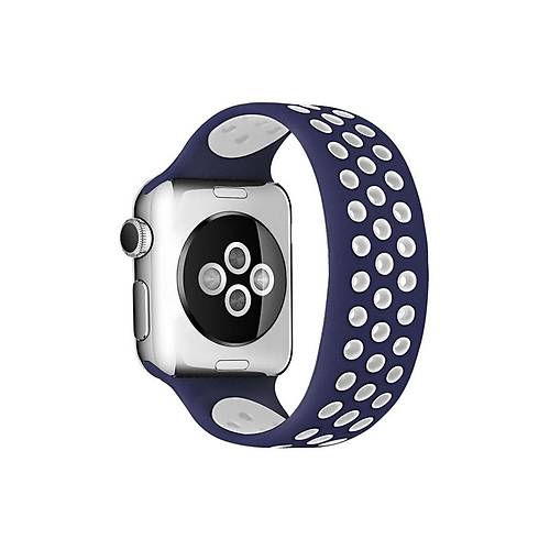 Watch 38mm Ayarl� Delikli Silikon Kordon - Lacivert-Beyaz