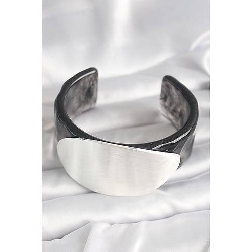 Siyah Mermer Desen Akrilik Plastik G�m�� Oval Plaka Model Vintage Kad�n Bilezik