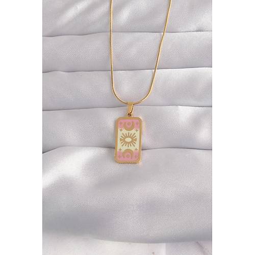 316L �elik Gold Renk Kar���k Mineli Ay Fig�r Tarot Kolye